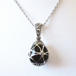 Black Enamel 'Faberge Egg' Pendant with Marcasite